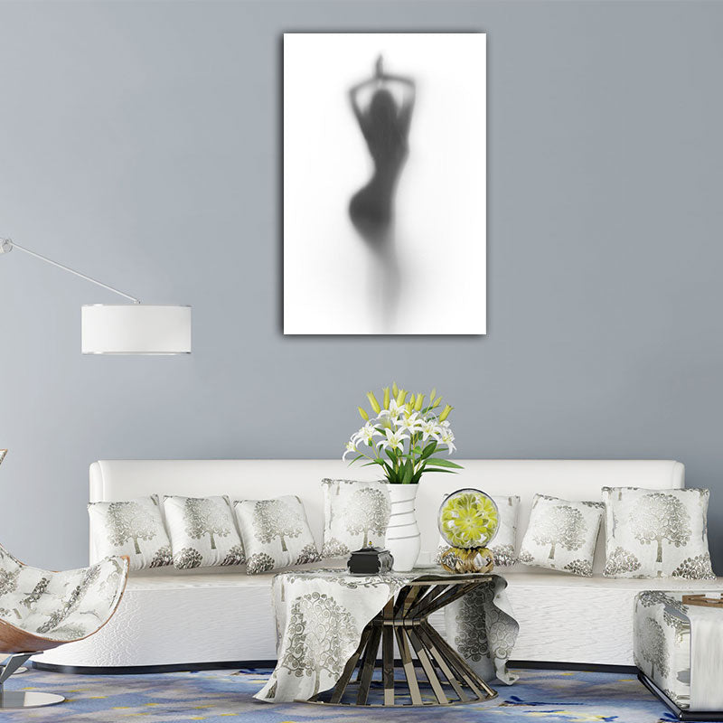 Modern Creative Canvas in Grey Shadow of Sexy Woman on the Frosted Glass Wall Art for Room