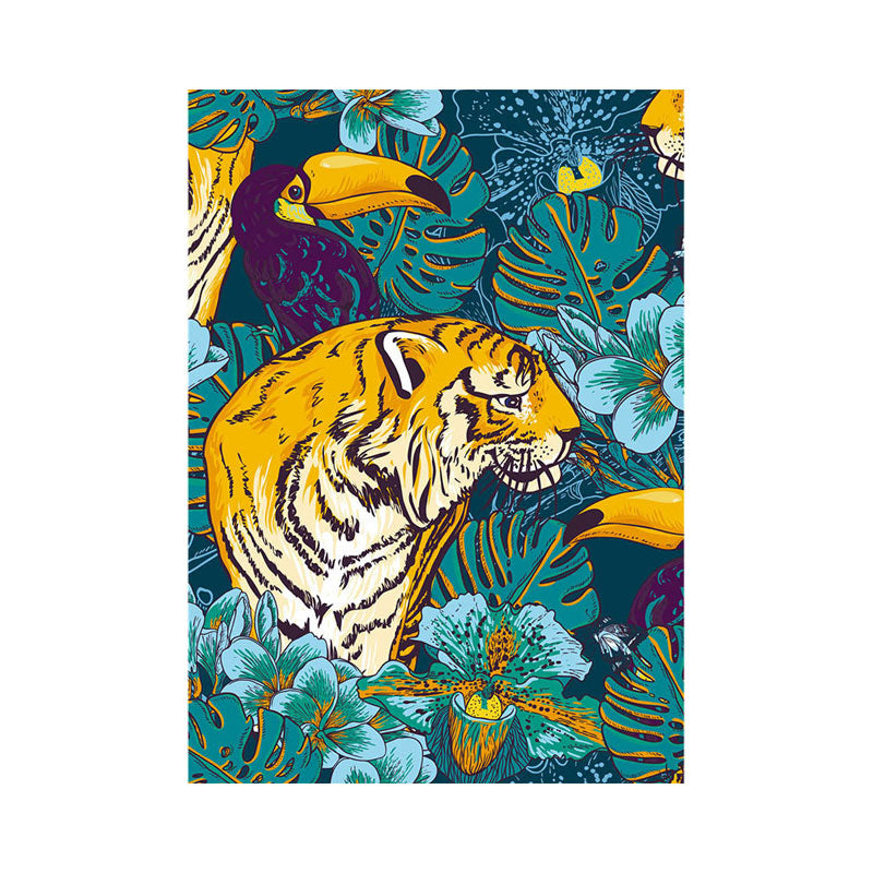 Toucan and Tiger Canvas Prints Tropical Decorative Parlor Wall Art Decor in Orange