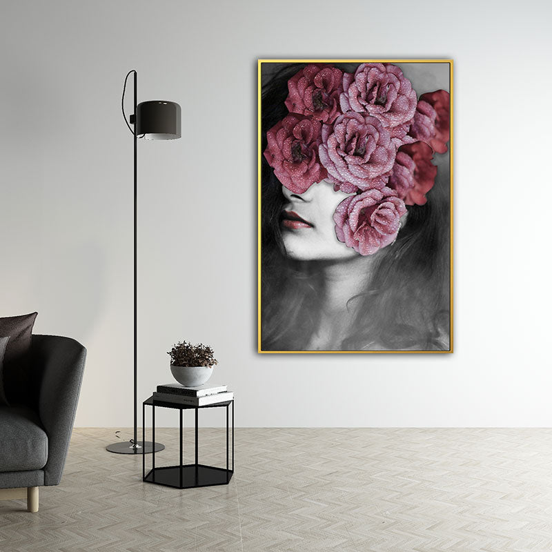 Toile enveloppée de femme et de fleurs, couleur Pastel, décoration murale moderniste pour chambre de filles