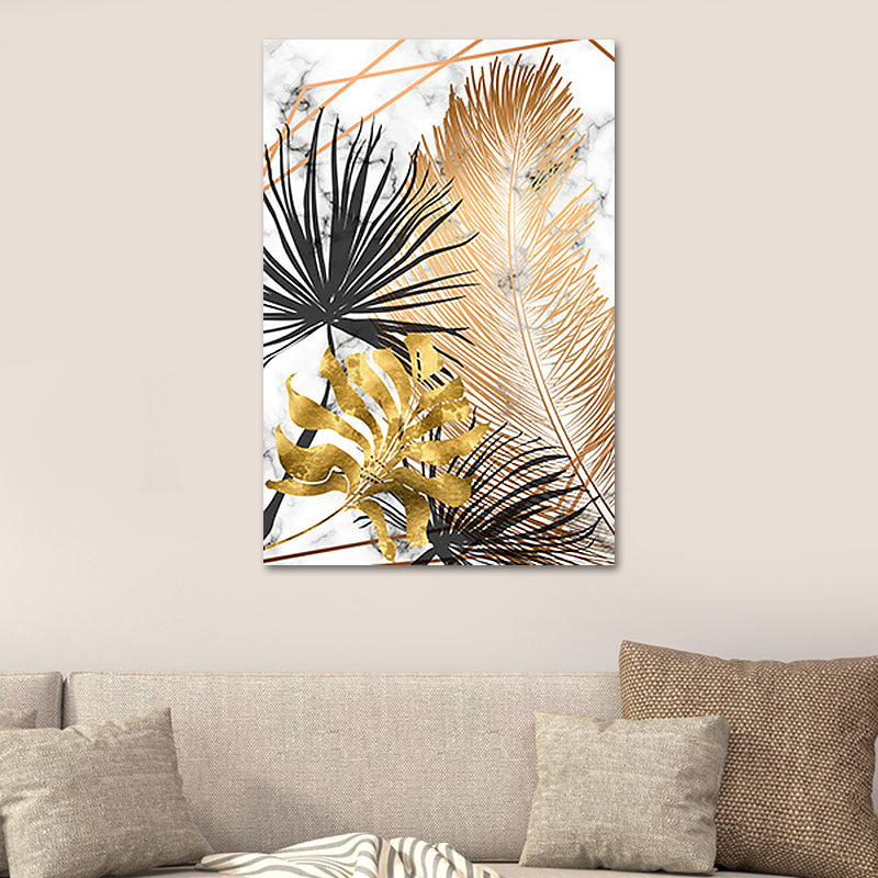 Gold Botanical Leaves Painting Textured Wall Art Decor for Bedroom, Multiple Sizes