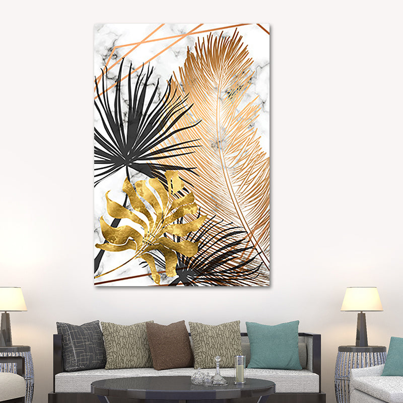 Gold Botanical Leaves Painting Textured Wall Art Decor for Bedroom, Multiple Sizes