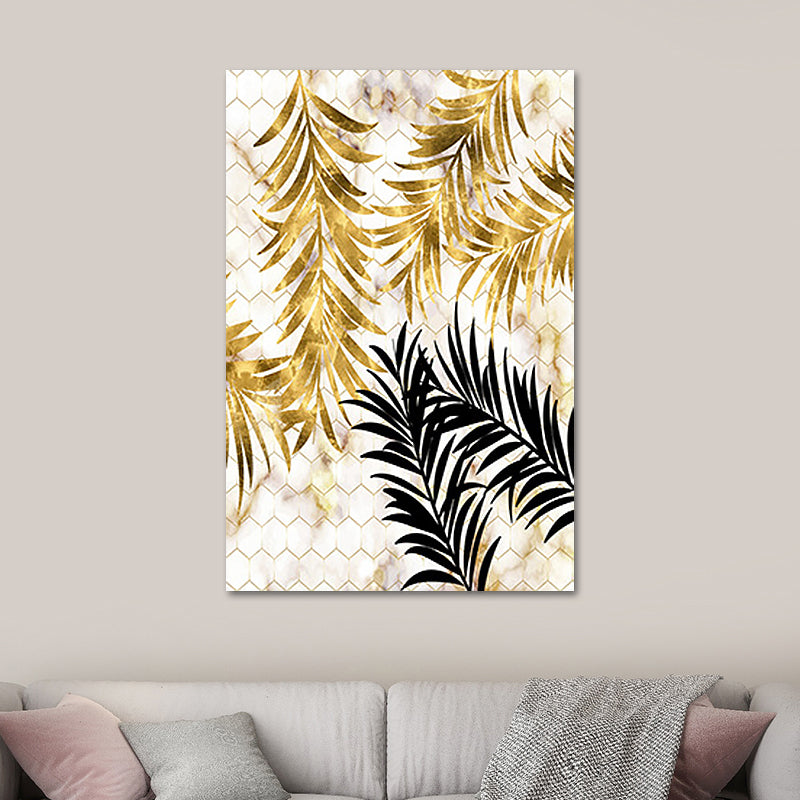 Gold Botanical Leaves Painting Textured Wall Art Decor for Bedroom, Multiple Sizes
