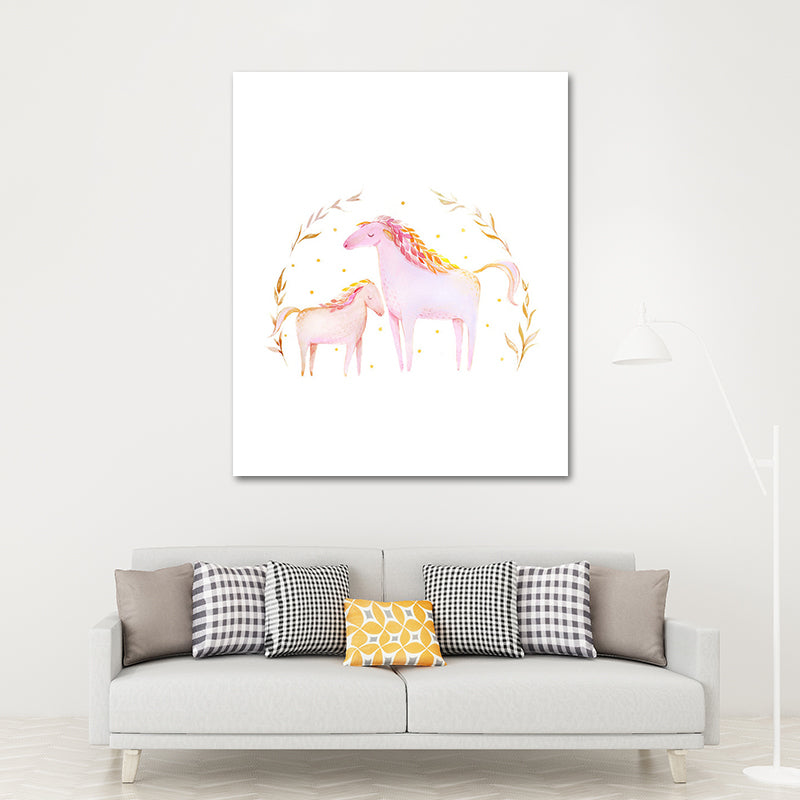 Romantic Horses Canvas Wall Art for Baby Room Animal Paintings for Home Decor in Pink
