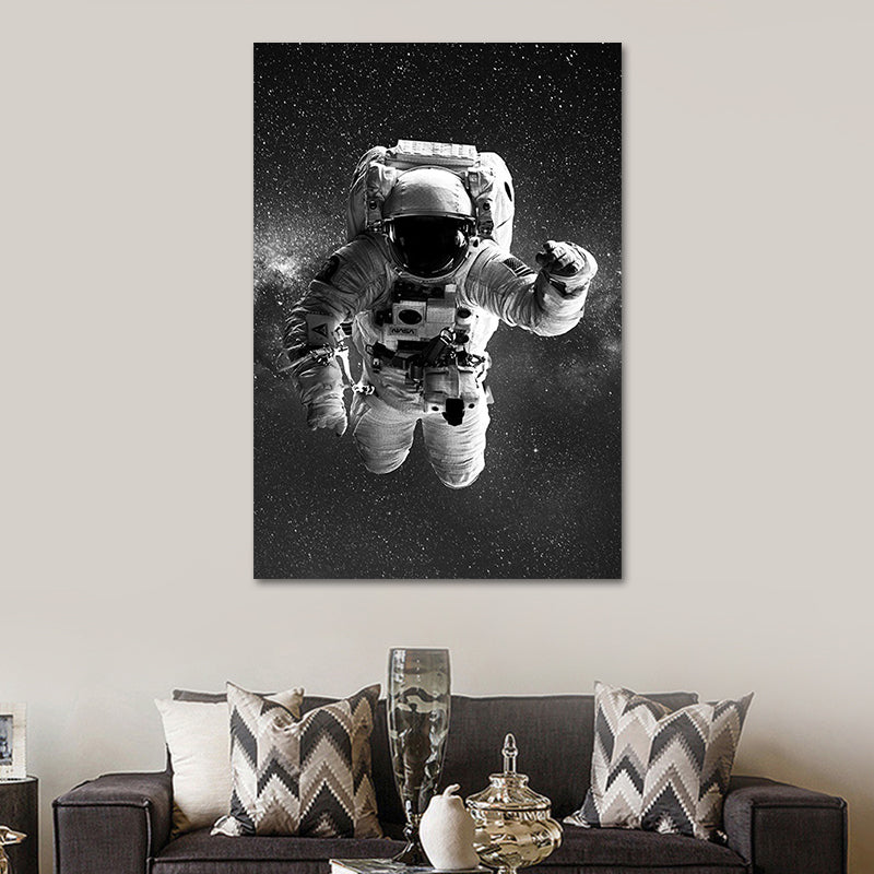 Black Spaceman and Moon Art Print Astronomy Kids Textured Wall Decor for Bedroom