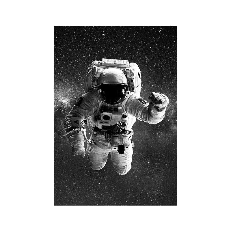 Black Spaceman and Moon Art Print Astronomy Kids Textured Wall Decor for Bedroom