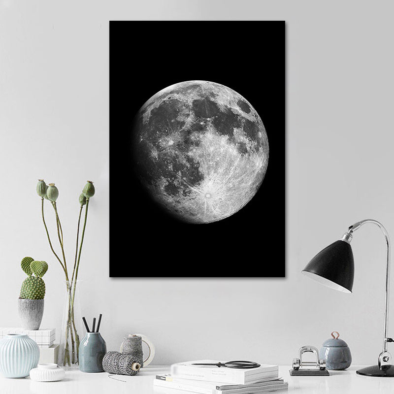 Black Spaceman and Moon Art Print Astronomy Kids Textured Wall Decor for Bedroom