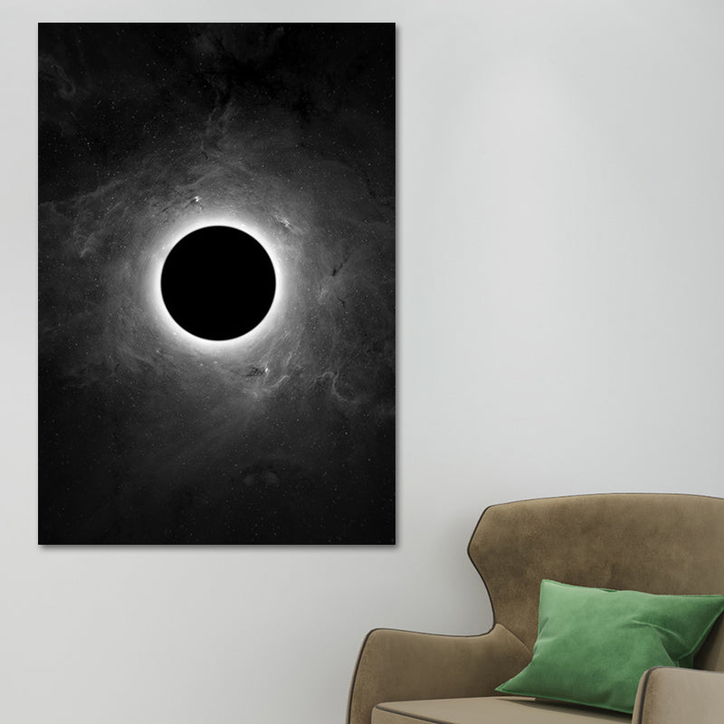 Black Spaceman and Moon Art Print Astronomy Kids Textured Wall Decor for Bedroom