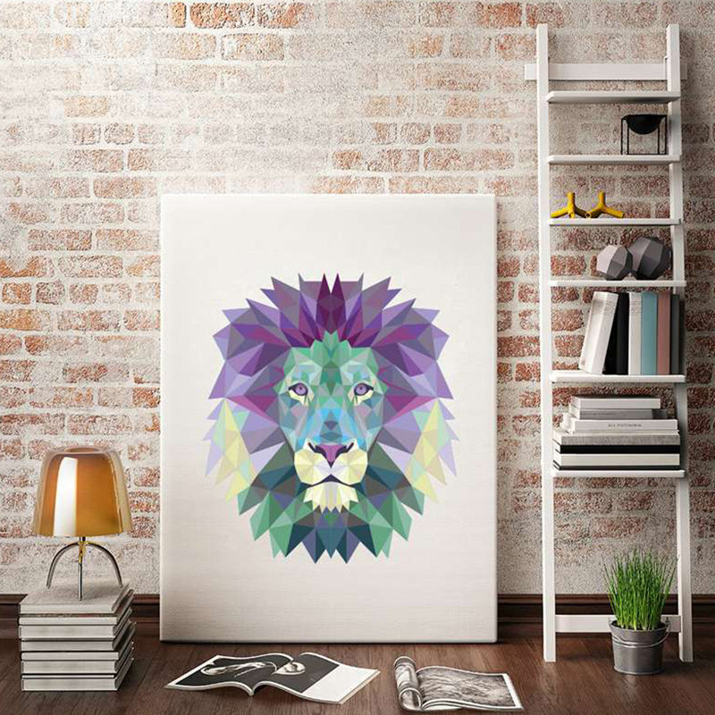 Modernist Lion Head Canvas Wall Art Purple Animal Paintings, Multiple Size Options
