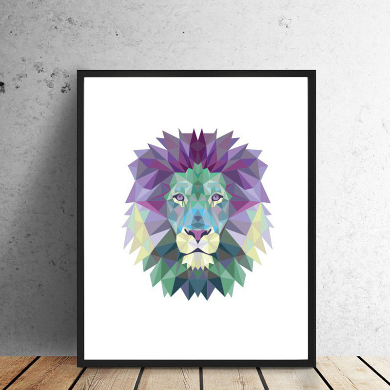 Modernist Lion Head Canvas Wall Art Purple Animal Paintings, Multiple Size Options