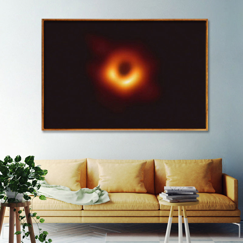 Universe Black Hole Wall Decor Childrens Art Textured Living Room Canvas Print in Yellow