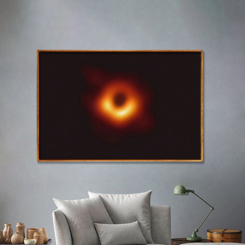 Universe Black Hole Wall Decor Childrens Art Textured Living Room Canvas Print in Yellow