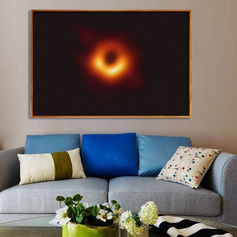 Universe Black Hole Wall Decor Childrens Art Textured Living Room Canvas Print in Yellow