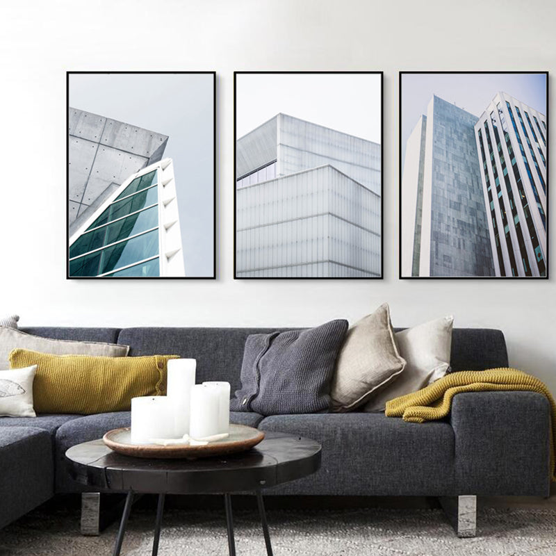 Modernisme wolkenkrabber buitenaanzicht canvas lichtkleurige architectuur muur kunst decor