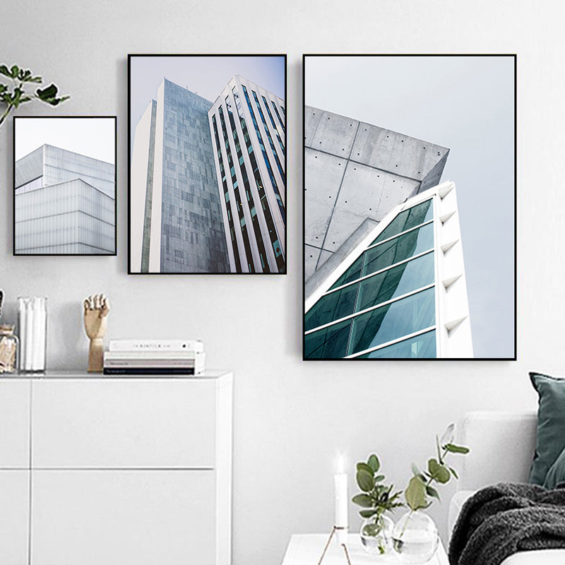 Modernisme wolkenkrabber buitenaanzicht canvas lichtkleurige architectuur muur kunst decor