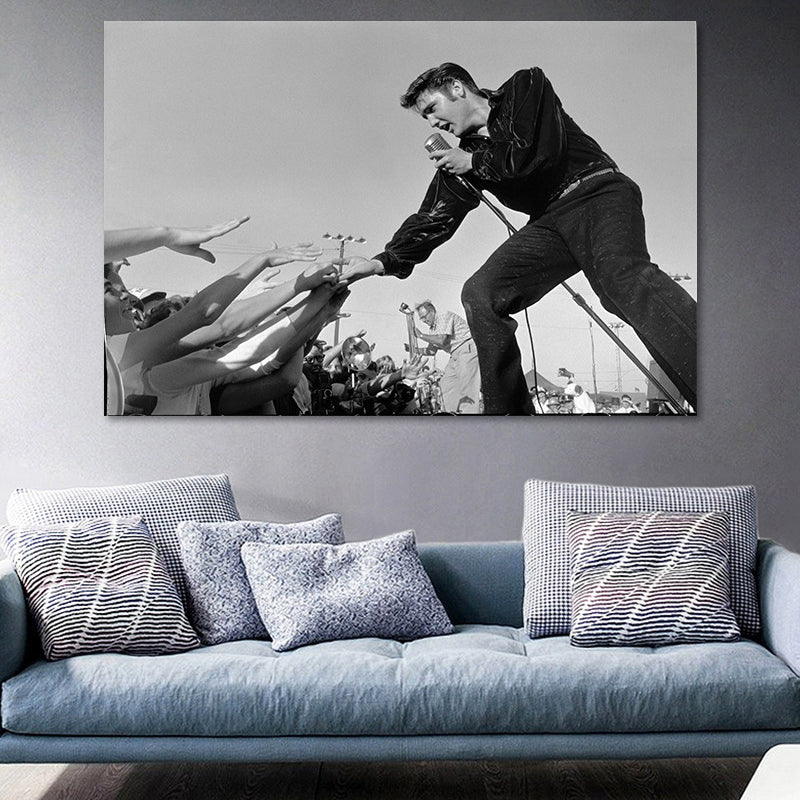 Photographic Elvis Presley Wall Art in Black and White Nostalgic Canvas Print for Home