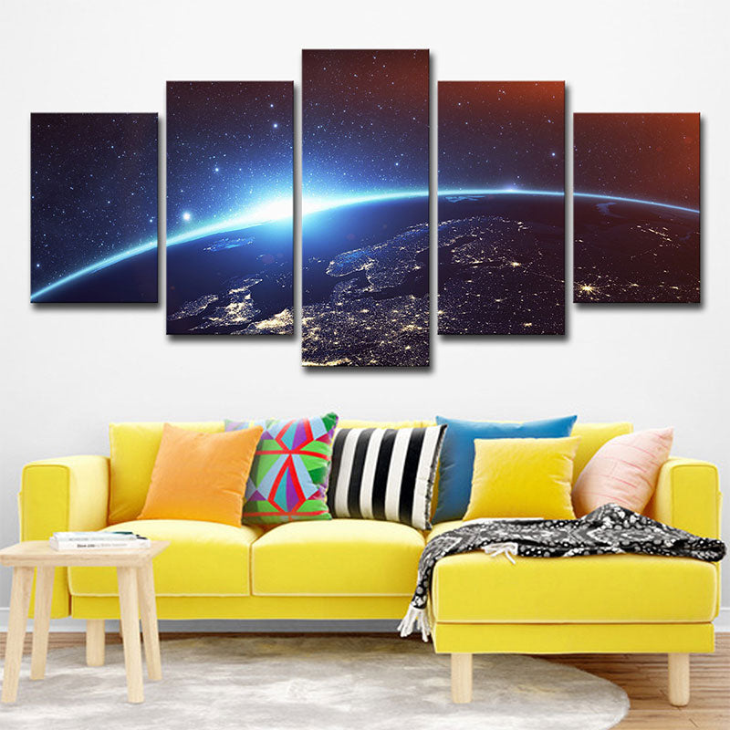 Outer Space Wall Decor in Blue Children's Art Painting for Playroom, Multiple Sizes