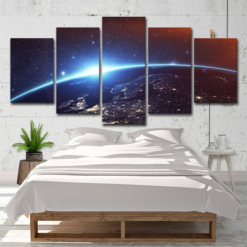 Outer Space Wall Decor in Blue Children's Art Painting for Playroom, Multiple Sizes