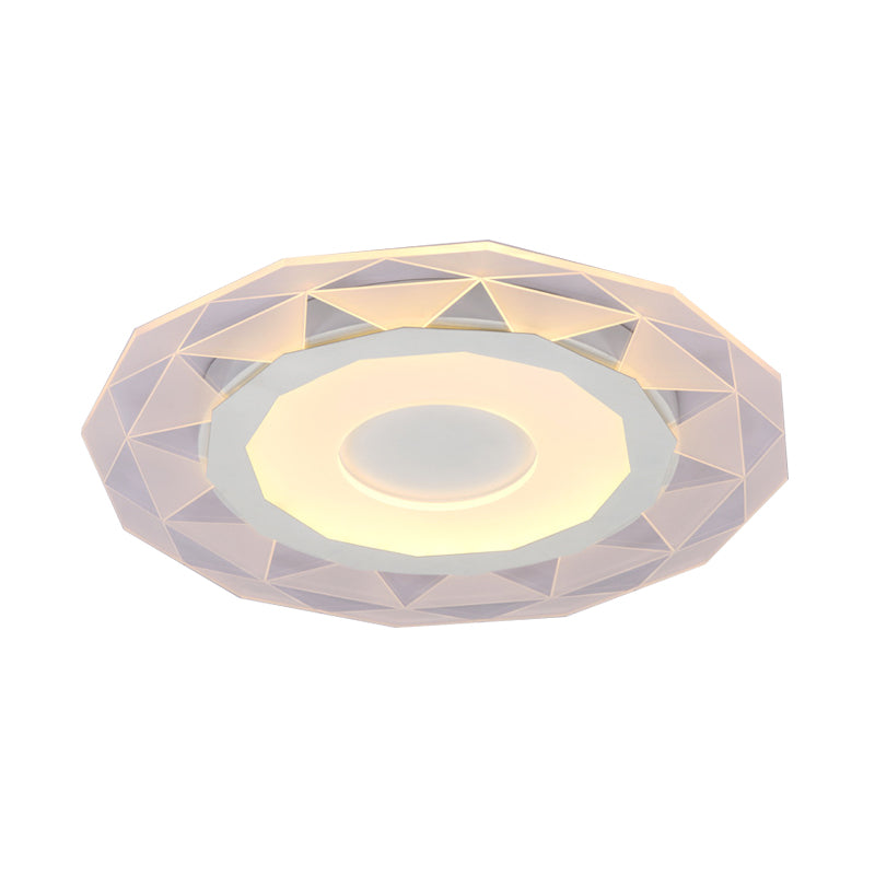 16.5"/20.5"/24.5" Wide LED Bedroom Flushmount with Polygon Acrylic Shade White Ceiling Light Fixture in Warm/White Light