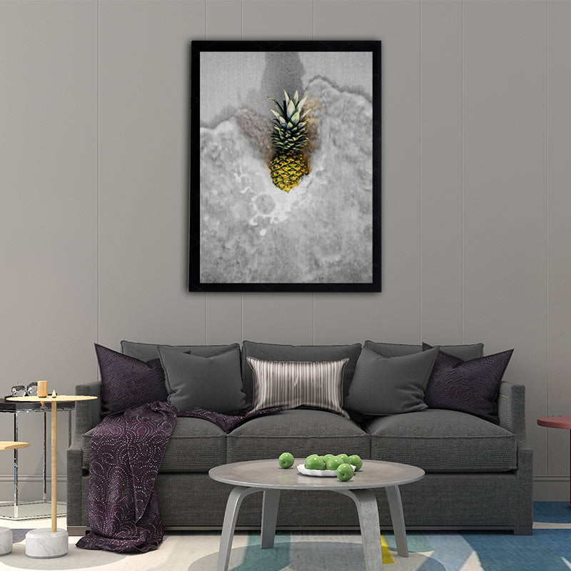 Photographic Pineapple and Water Canvas Wall Art for Living Room, Grey and Yellow