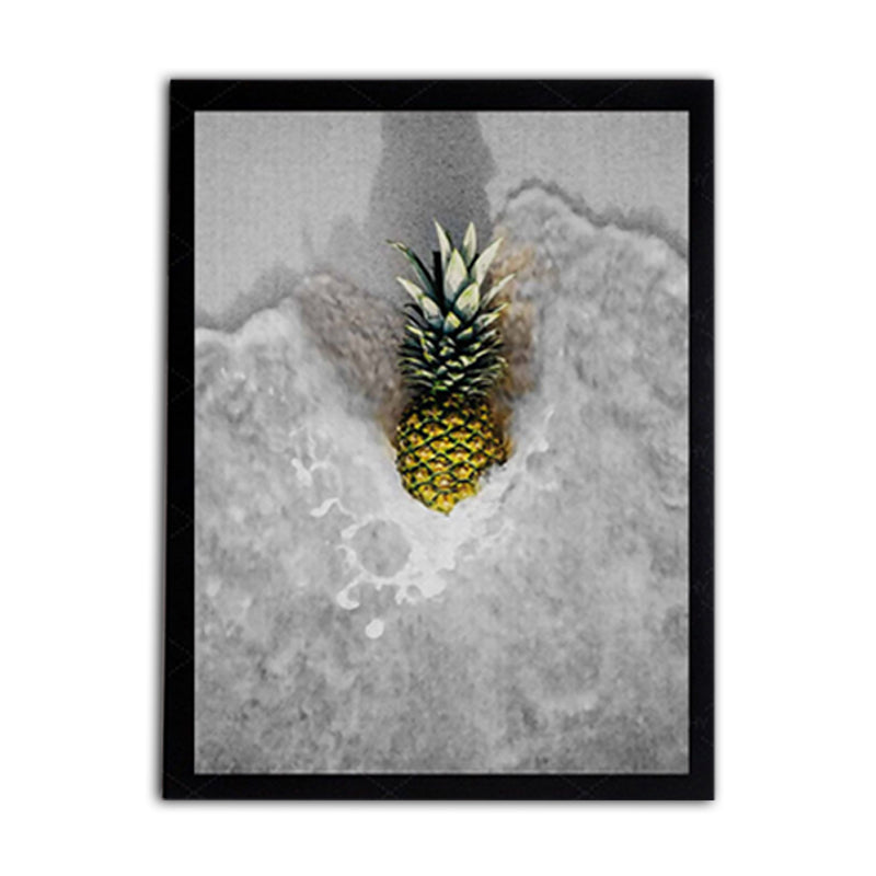 Photographic Pineapple and Water Canvas Wall Art for Living Room, Grey and Yellow