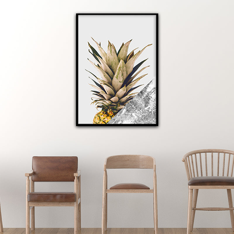 Yellow Pineapple Photographic Art Print Fruit Nordic Textured Canvas for Dining Room