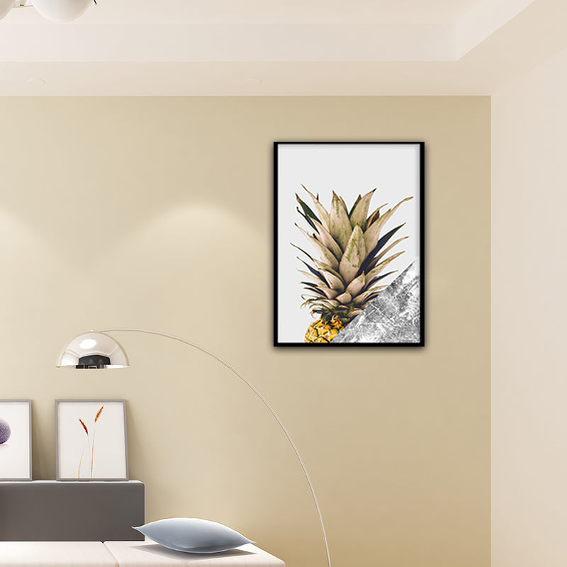Yellow Pineapple Photographic Art Print Fruit Nordic Textured Canvas for Dining Room