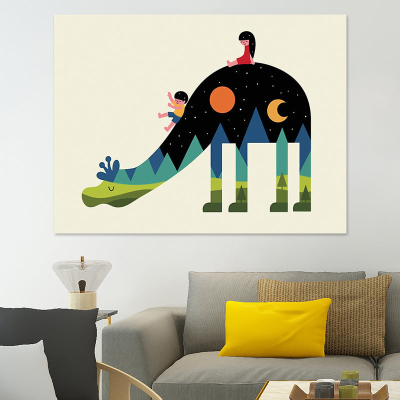 Textured Dark Color Art Print Simplicity Animal Silhouette Wrapped Canvas for Parlor