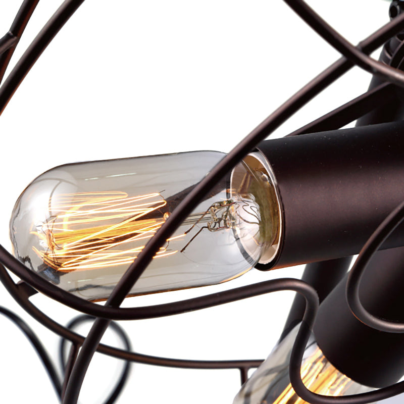 5 Bulbs Fan Design Table Lamp with Cage Shade Farmhouse Style Black Finish Metallic Table Light for Bedroom