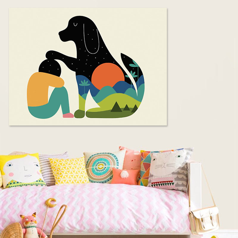 Textured Dark Color Art Print Simplicity Animal Silhouette Wrapped Canvas for Parlor