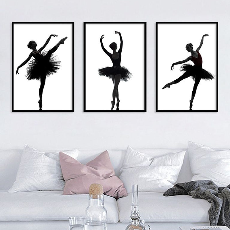 Black Ballerina Silhouette Wall Art Dance Vintage Textured Canvas Print for Girls Room