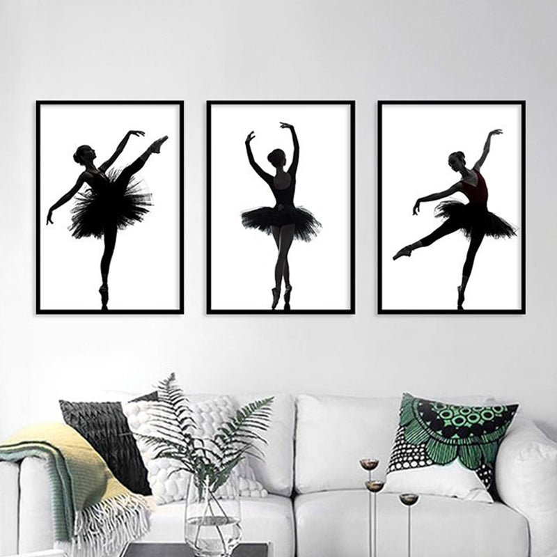 Black Ballerina Silhouette Wall Art Dance Vintage Textured Canvas Print for Girls Room