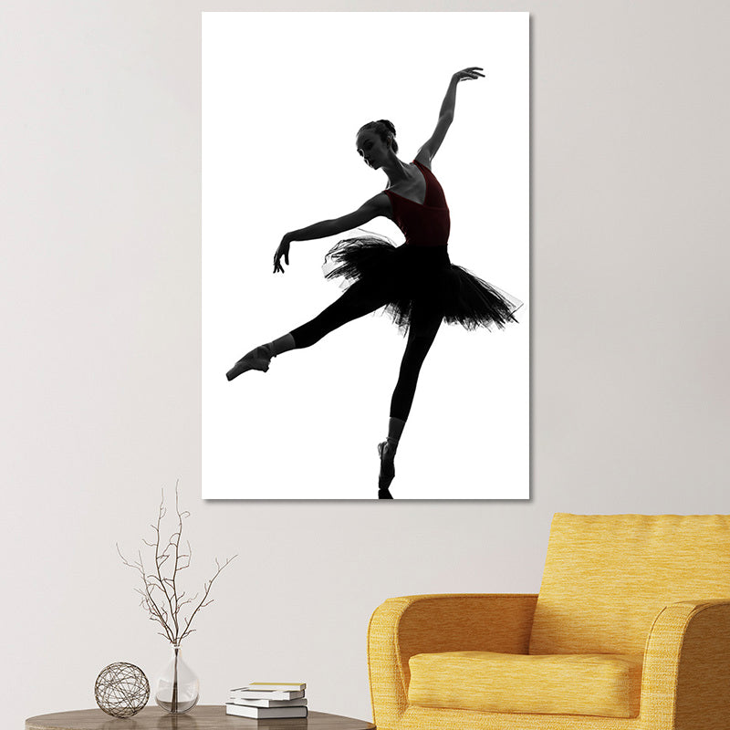 Black Ballerina Silhouette Wall Art Dance Vintage Textured Canvas Print for Girls Room