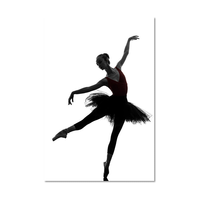 Black Ballerina Silhouette Wall Art Dance Vintage Textured Canvas Print for Girls Room