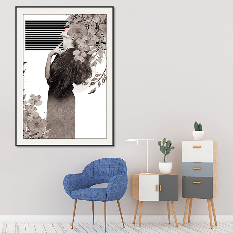Elegant Woman Print Canvas Wall Art for Girls Bedroom, Pastel Color, Textured Design