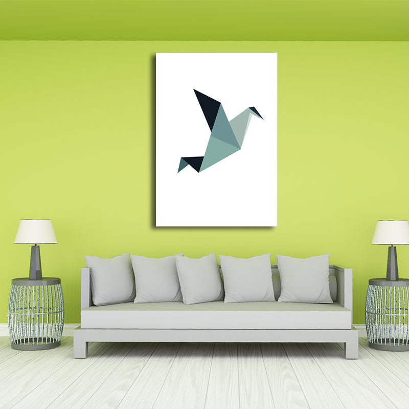 Blue Paper Bird Wall Art Animal Minimalism Decorative Wrapped Canvas for Great Room