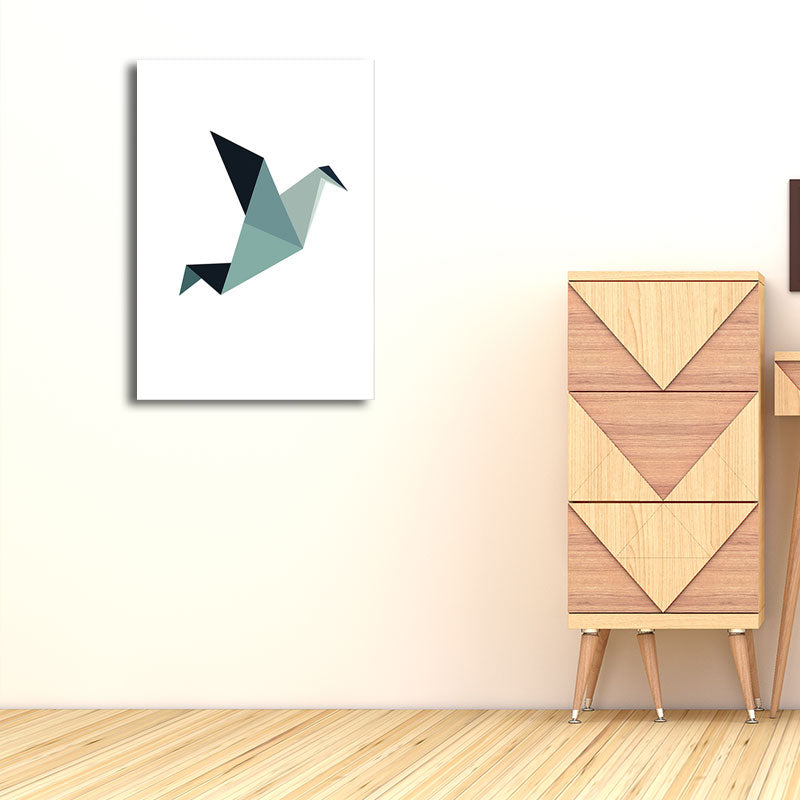 Blue Paper Bird Wall Art Animal Minimalism Decorative Wrapped Canvas for Great Room