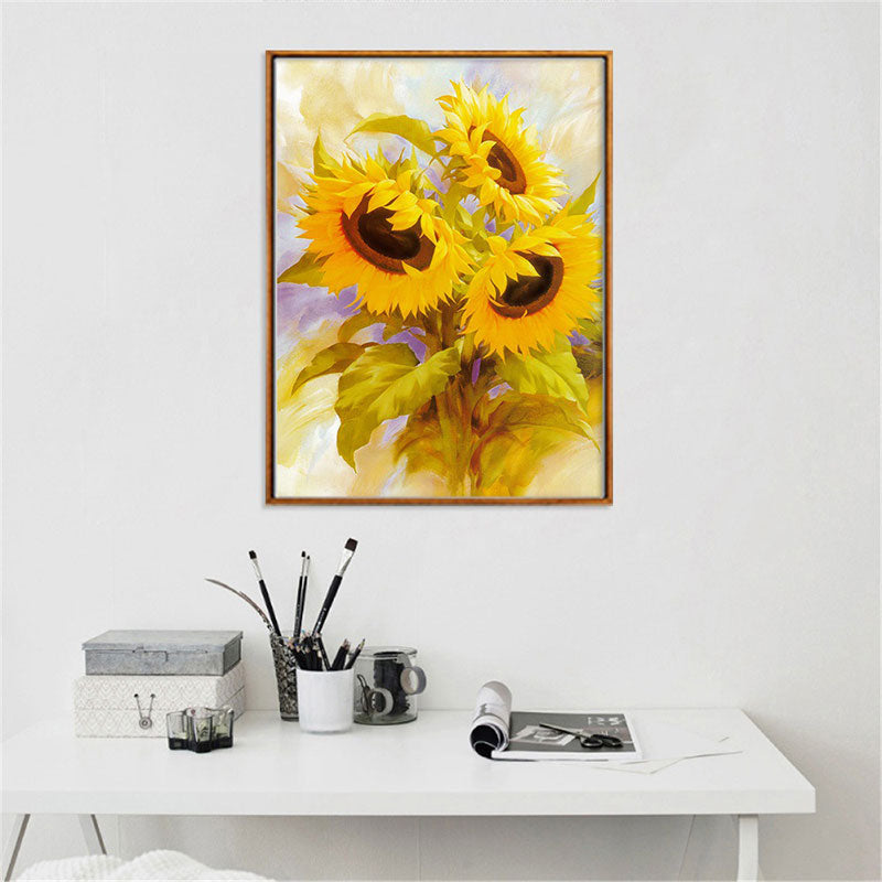 Yellow French Country Wall Art Print Sunflower Bouquet Painting for Drawing Room