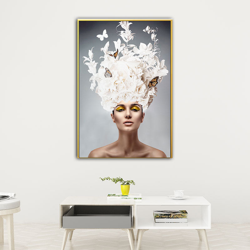 Woman Face and Butterflies Canvas Print Glam Textured House Interior Wall Art Decor
