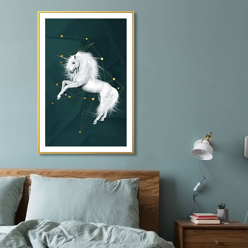 Farmhouse Horse Print Wall Art Canvas Textured Surface Green Wall Decor for Bedroom