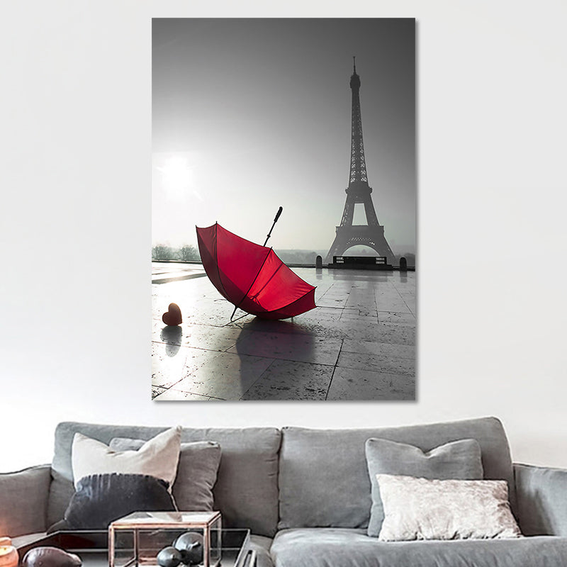 Photographic Print Eiffel Tower Canvas Art Modern Novelty Landmark Wall Decor in Red-Grey