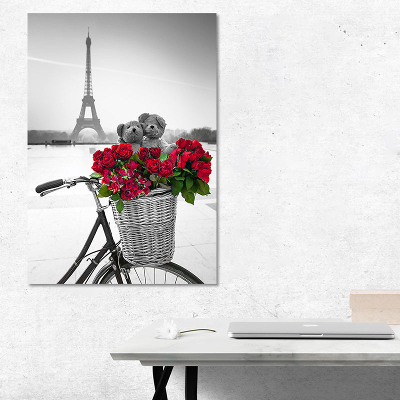 Photographic Print Eiffel Tower Canvas Art Modern Novelty Landmark Wall Decor in Red-Grey