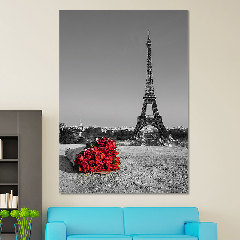 Photographic Print Eiffel Tower Canvas Art Modern Novelty Landmark Wall Decor in Red-Grey