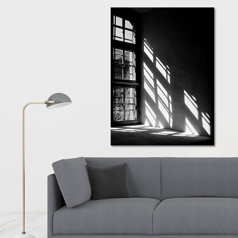 Photographic Modern Canvas Wall Art with Evening Sun Shines Through Window Scenery, Black