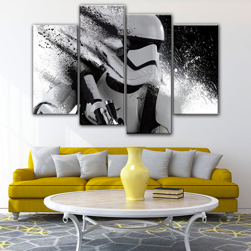 Contemporary Astronaut Scene Canvas Black Textured Wall Art Print for Guest Room