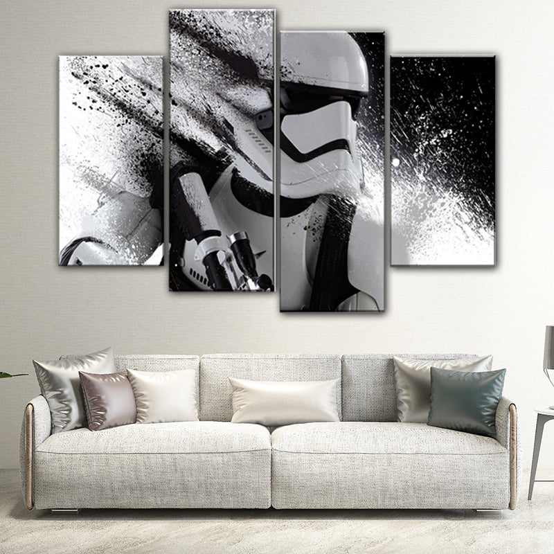 Contemporary Astronaut Scene Canvas Black Textured Wall Art Print for Guest Room