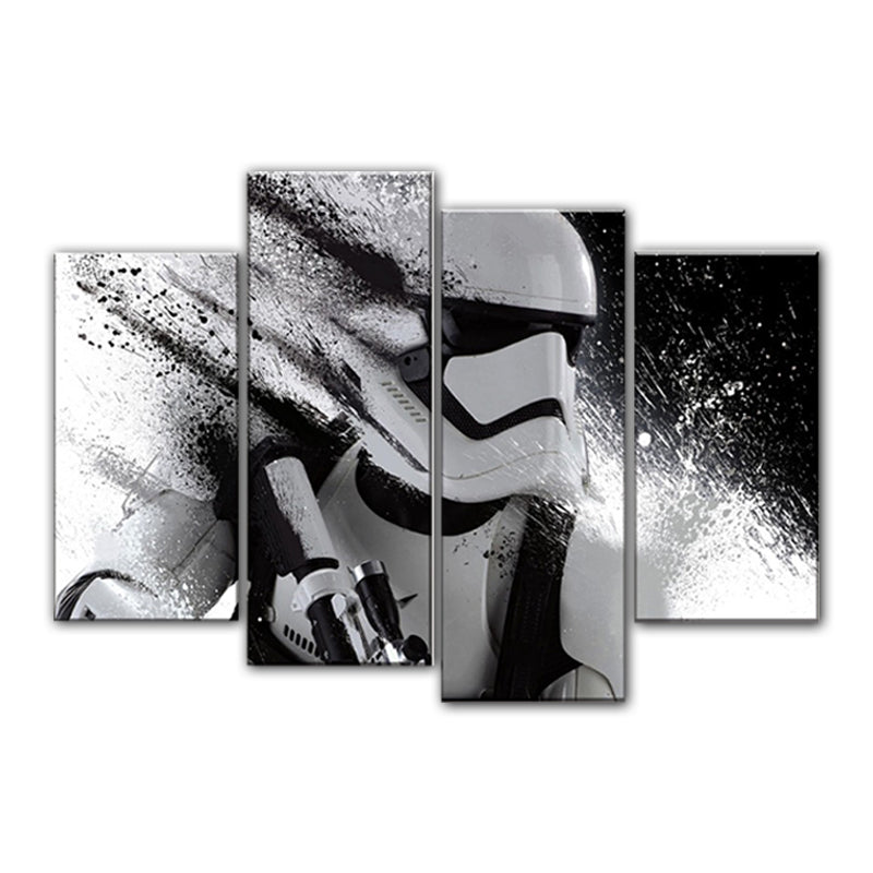 Contemporary Astronaut Scene Canvas Black Textured Wall Art Print for Guest Room