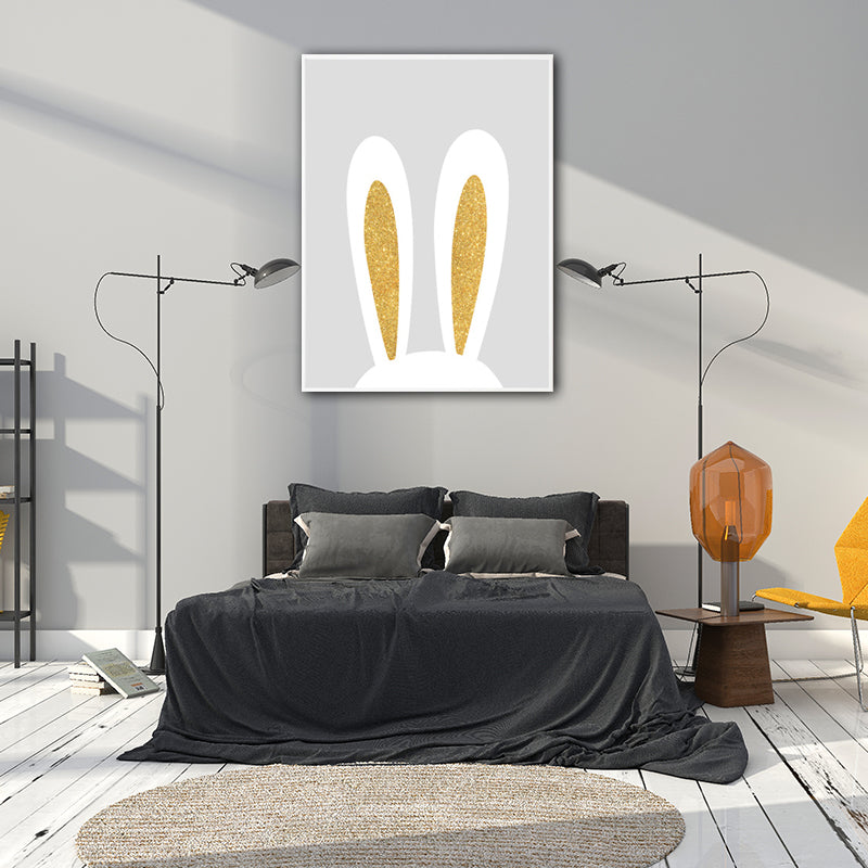 Minimalism Rabbit Ear Paintings for Playroom Canvas Wall Art in Yellow, Multiple Sizes
