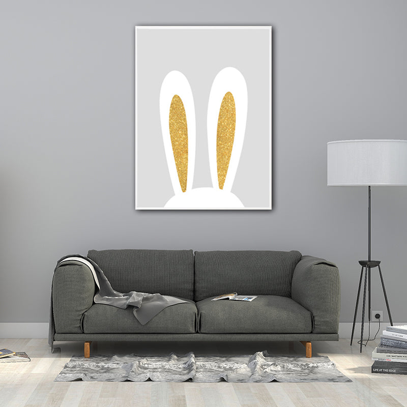 Minimalism Rabbit Ear Paintings for Playroom Canvas Wall Art in Yellow, Multiple Sizes