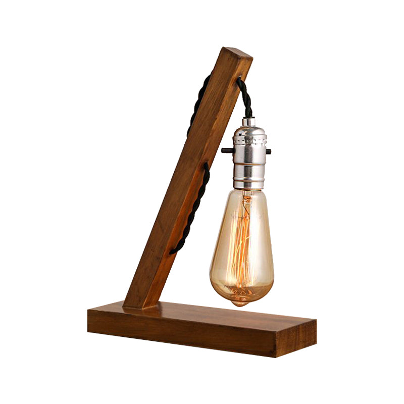 Mini lampada da tavolo per camera da letto in legno stile vintage 1 lampada da tavolo da terra marrone chiaro con lampadina aperta e cavo di collegamento