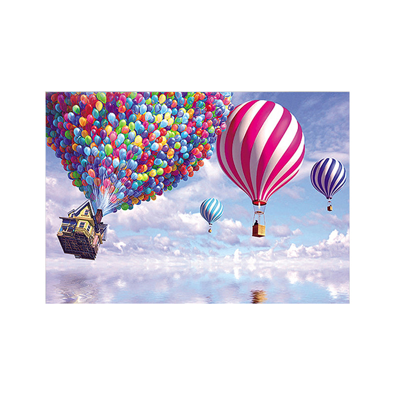 Purple Hot Air Balloon Painting Textured Children's Art Wrapped Canvas for Living Room